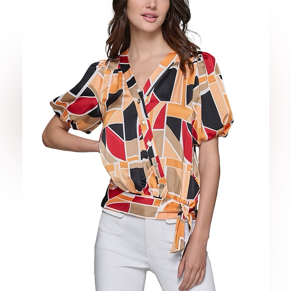 Karl Lagerfeld Paris Printed Wrap Top Size M